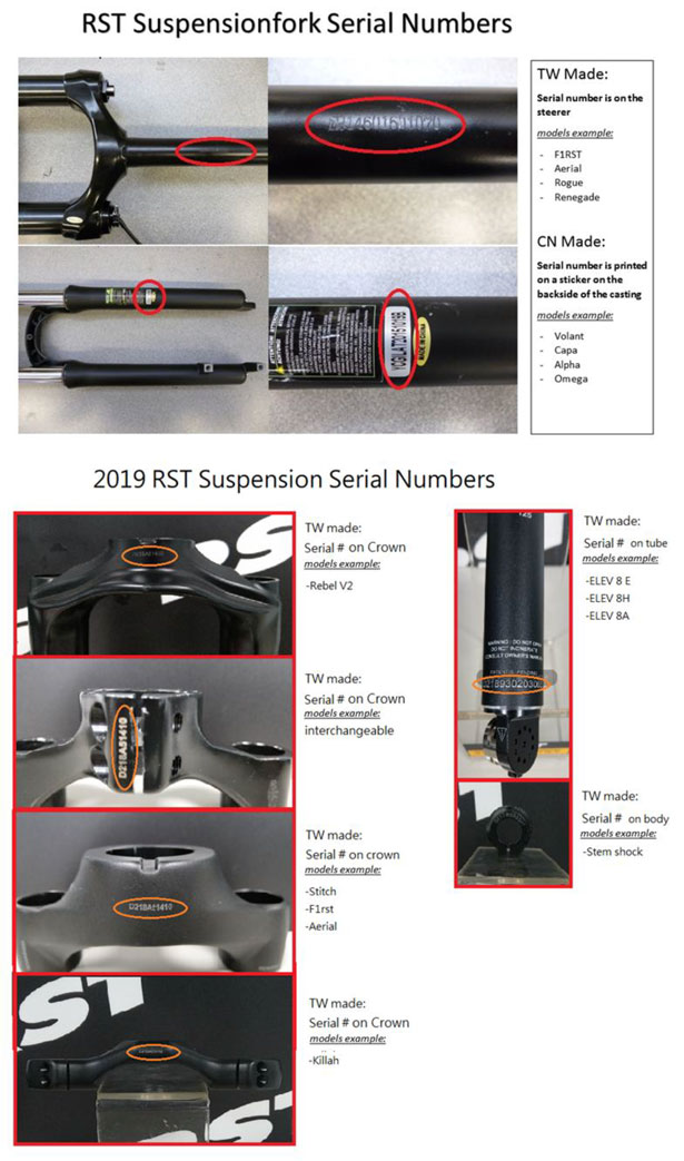 Esempi di numeri seriali forcelle RST